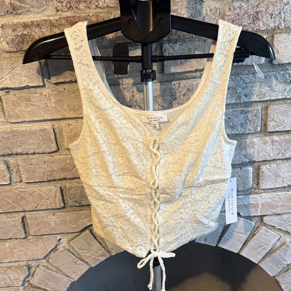 Melodie Cream Lace Tank Top with Tie Front